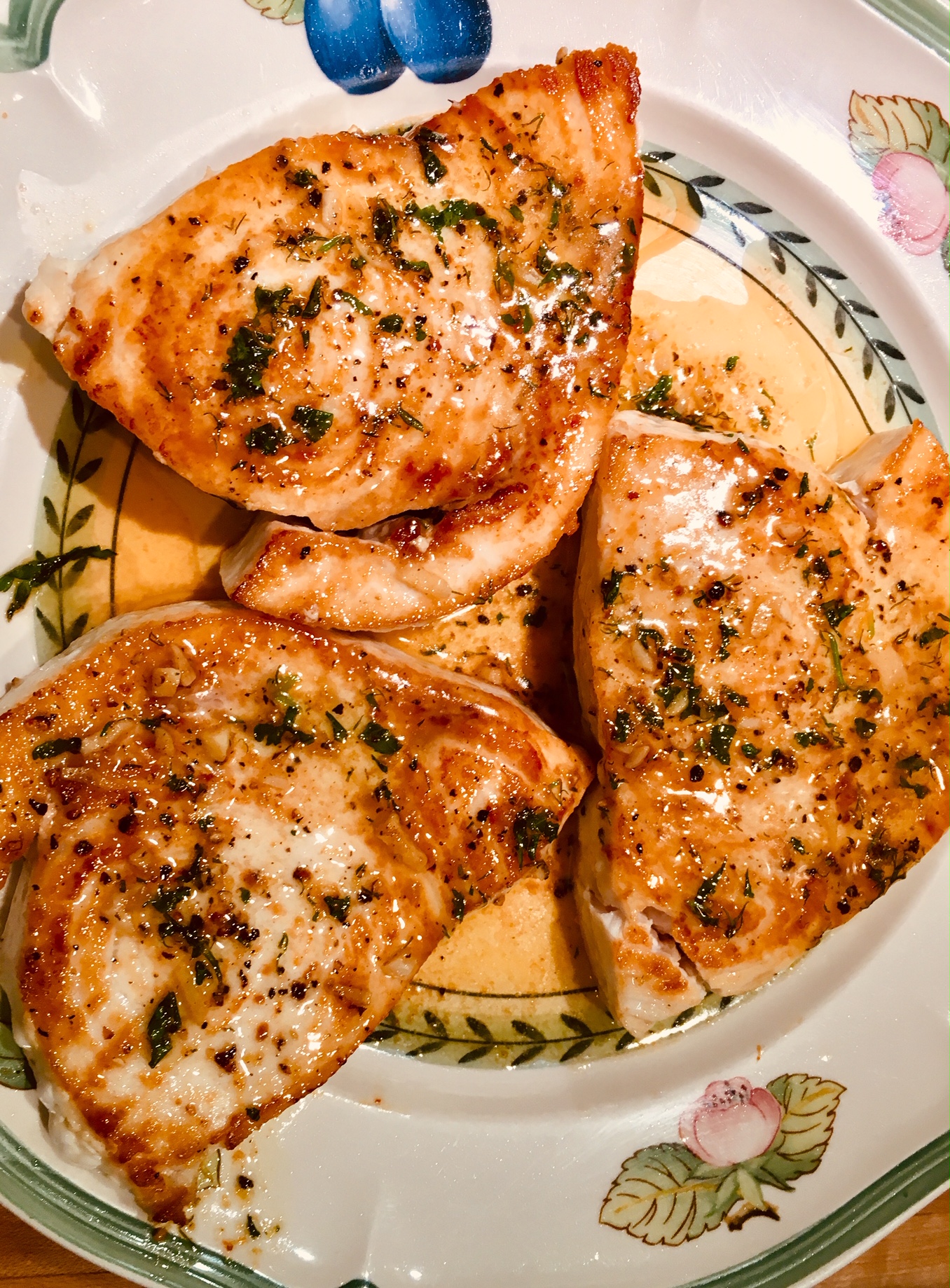 Pan-Roasted Swordfish Steaks with Mixed-Peppercorn Butter
