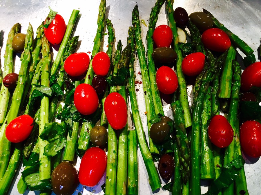 Jamie Olivers Roasted Asparagus With Cherry Tomatoes Black Olives