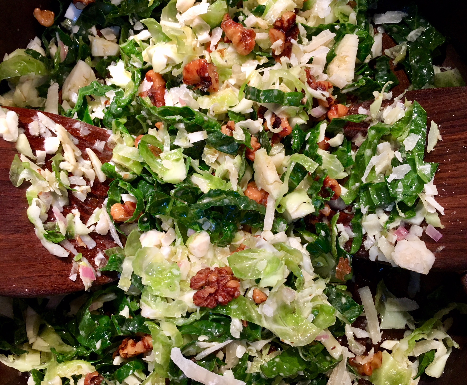 Kale and Brussels Sprout Salad With Walnuts, Parmesan & LemonMustard