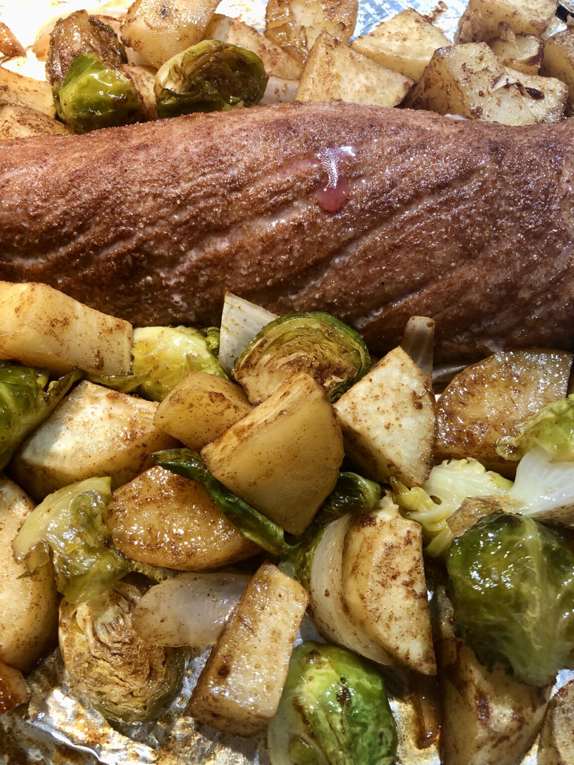 Pork Tenderloin, Sweet Potatoes and Brussels Sprouts